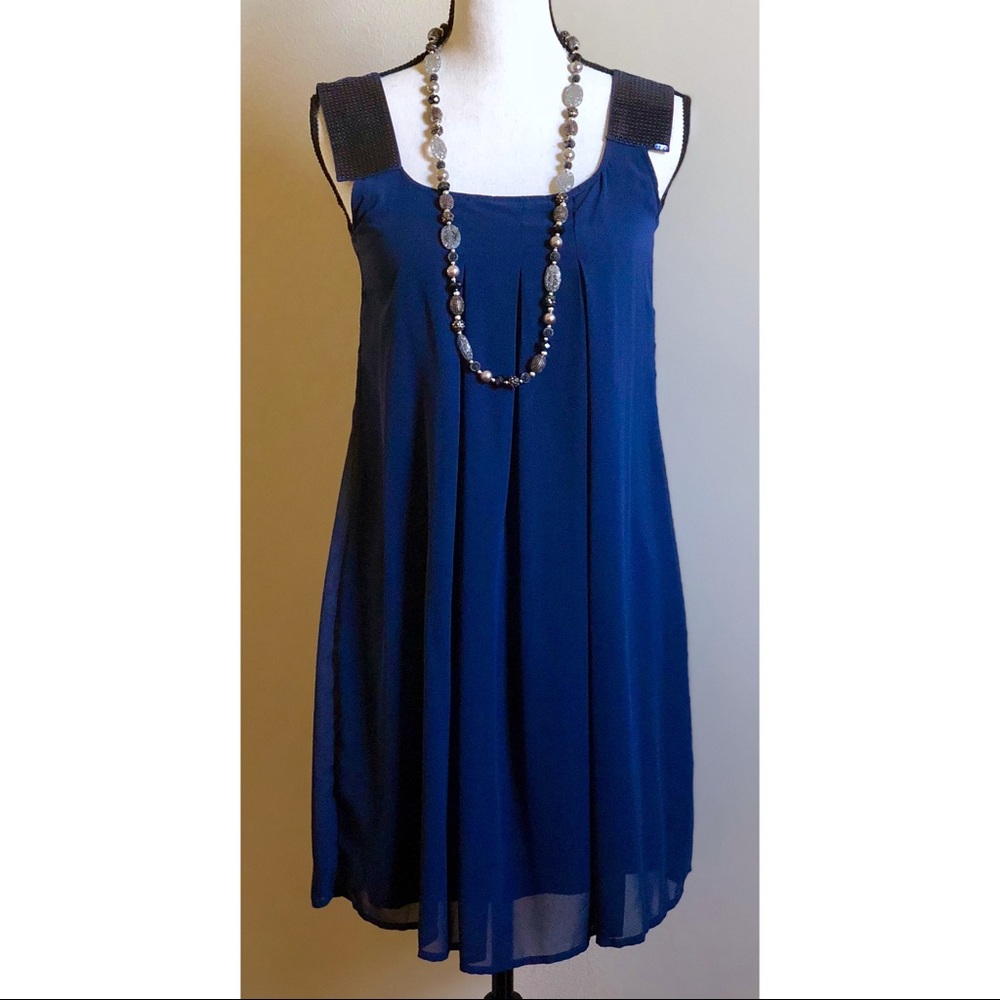 Kische Navy Sleeveless Sequined Shoulder Dress S